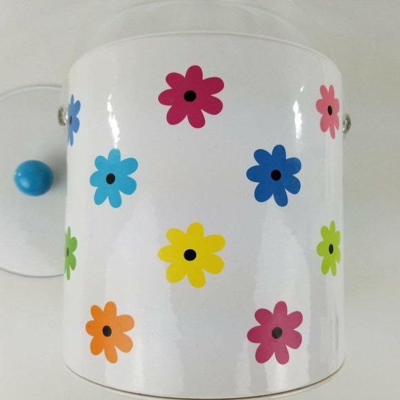 Retro Bar Ice Bucket White Multicolor Daisy Floral - Picture 10 of 12
